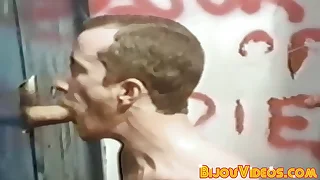 Retro glory hole cock sucking bill of fare with husky gays
