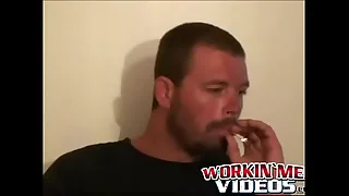 Hairy mature gay jerks off while smoking plus shoots his load